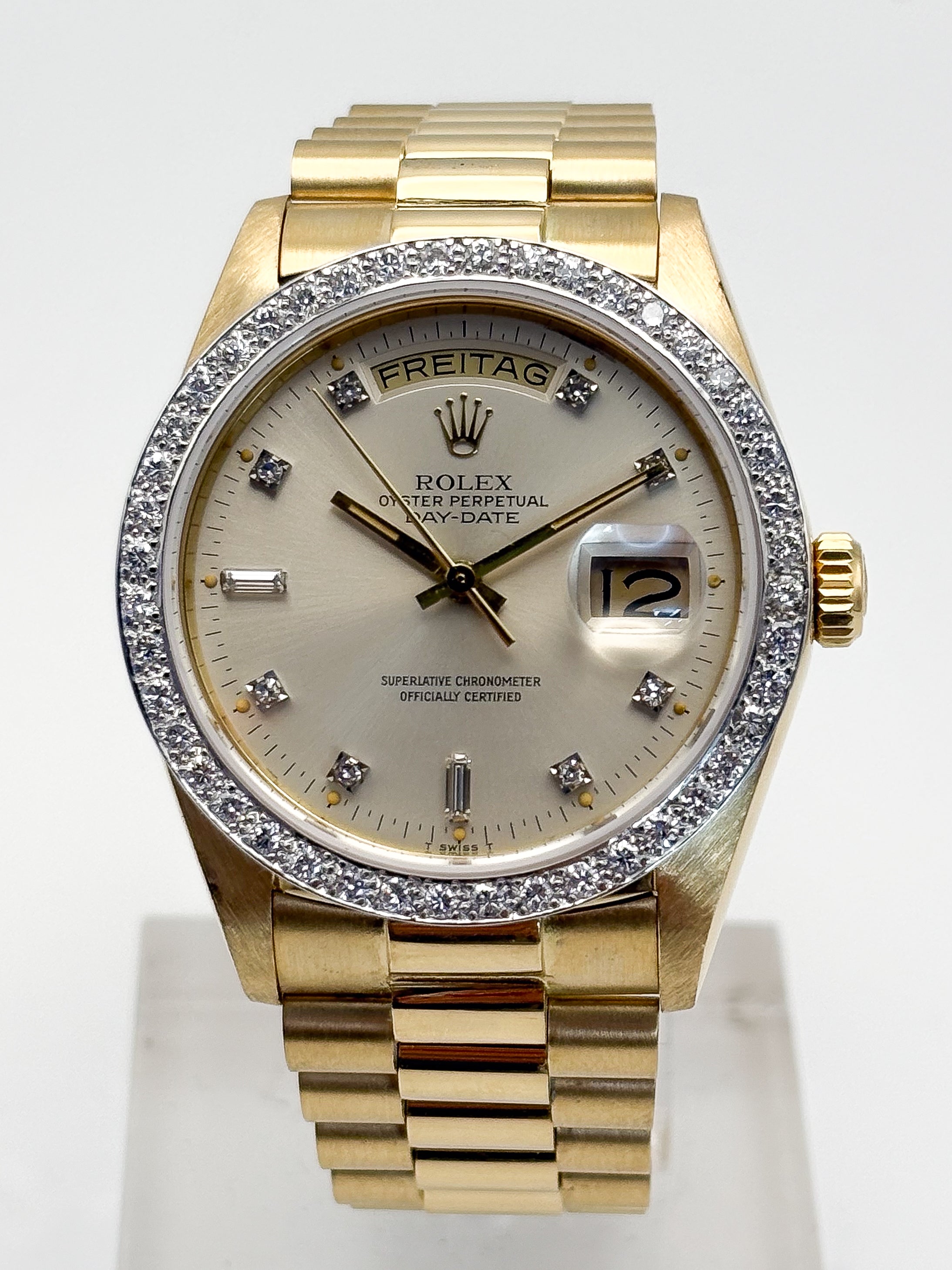 Rolex Day-Date Diamond Dial Factory and Bezel Diamonds - Ref. 18038 - Top Conditions - Like New